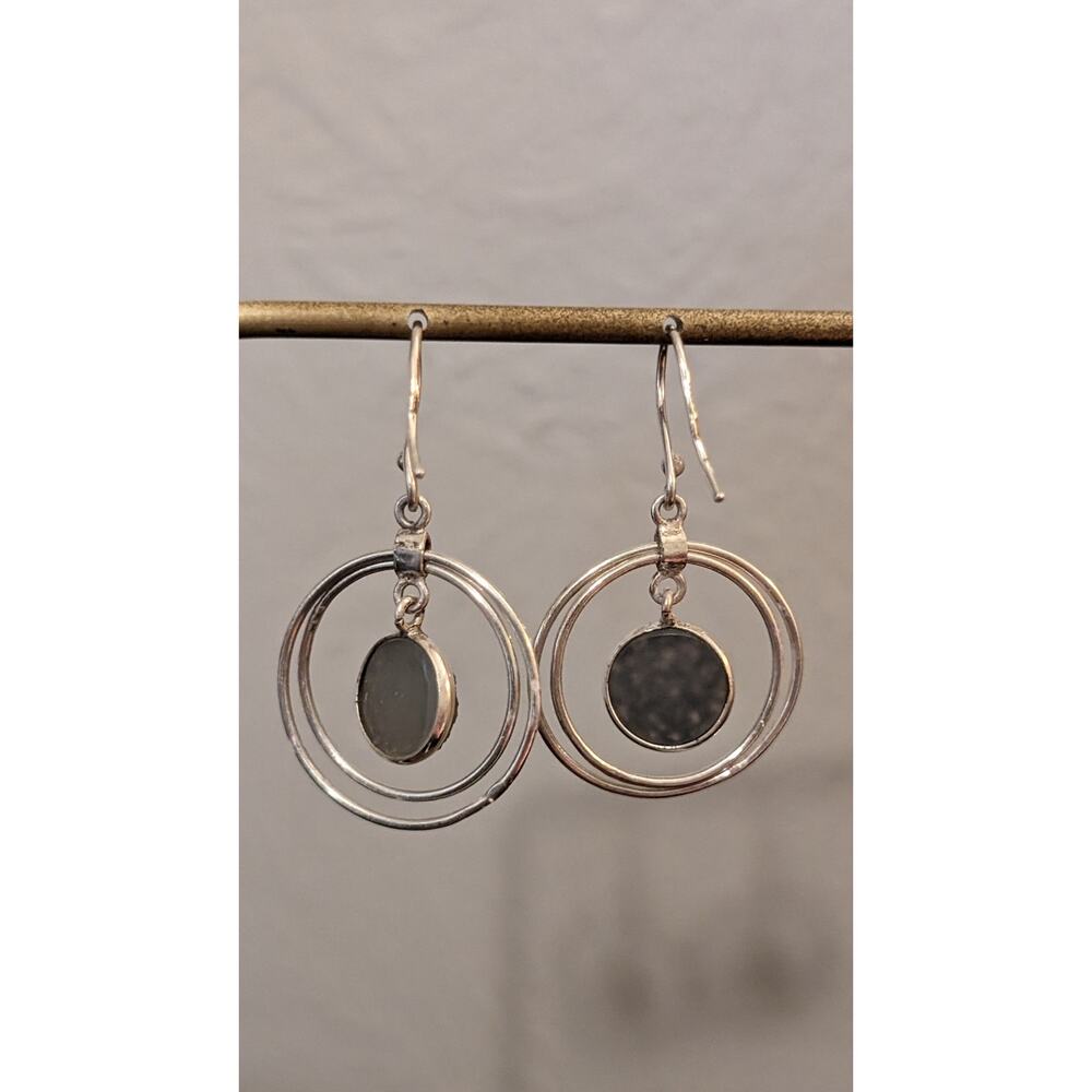 Sparkling Silver Double Circle Earrings - Picture 3 of 7